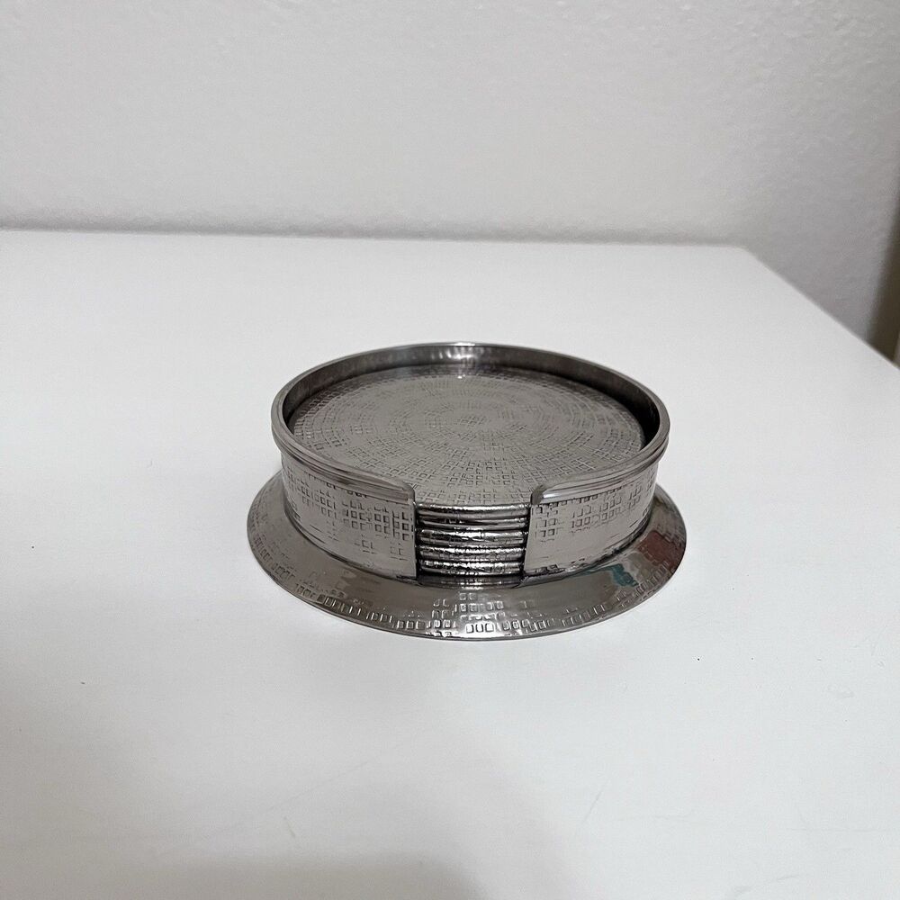 Blue Pheasant Winsford Shiny Nickel, Coasters Set of 5, Etched Metal